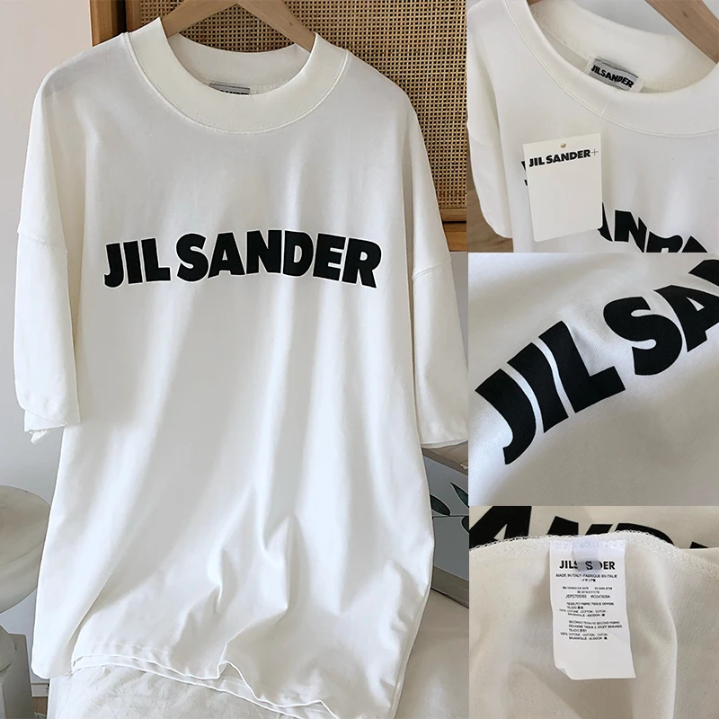 

1:1 jil sander New classic high street brand mens T-shirt black letter top short sleeve hip hop oversized loose cotton Tee