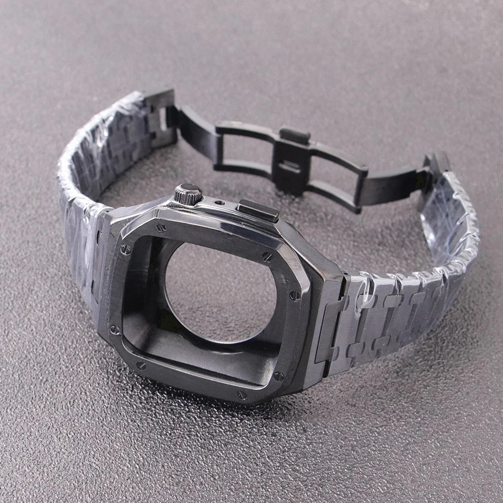 Strap+Case Integrated for Apple Watch 8 7 45mm  High Quality Metal Drop Protection Wristband for iWatch Series 6 5 4SE 44mm Band