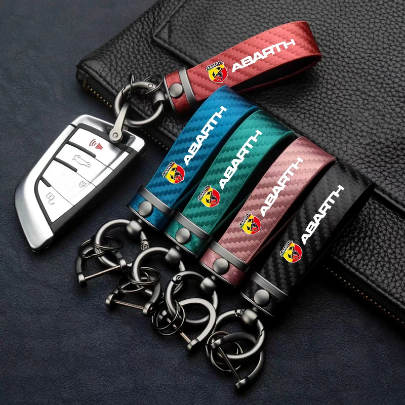 

Leather Carbon Fiber Pattern Car Keychain Car Logo Custom Keyring For Fiat Abarth 595 Abarth 124 Abarth 500 Car Accessories