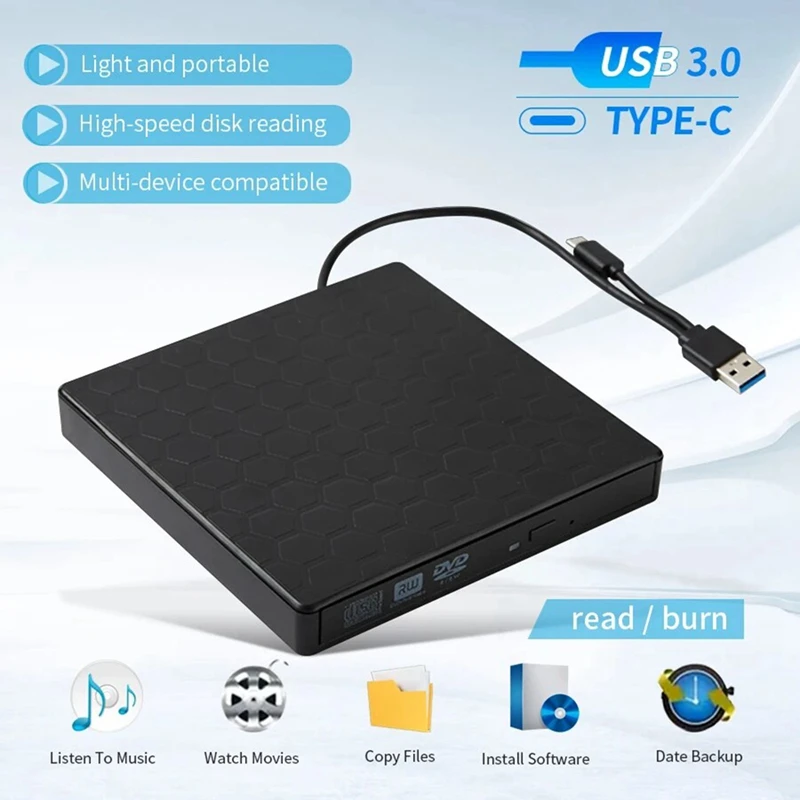 Новый внешний DVD-привод USB 3.0 портативный +/-RW-плеер для записи компакт-дисков и ПЗУ