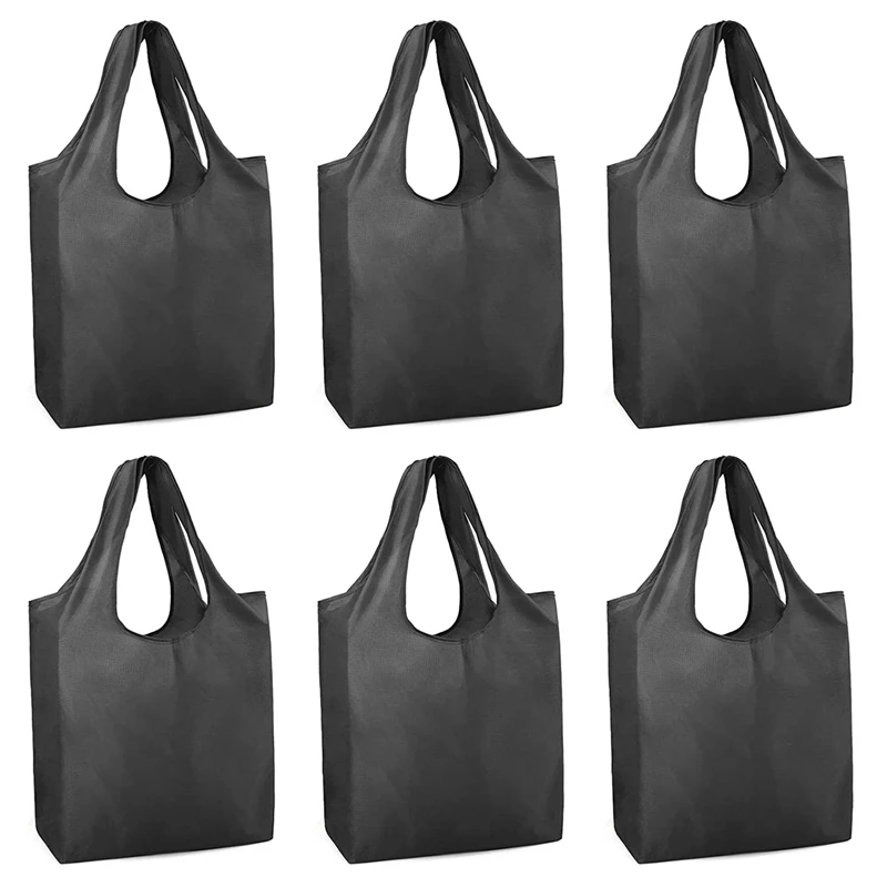 

6 Pieces of Reusable Shopping Bag, Large, Lightweight, Washable, Foldable and Durable Green Shopping Bag Black