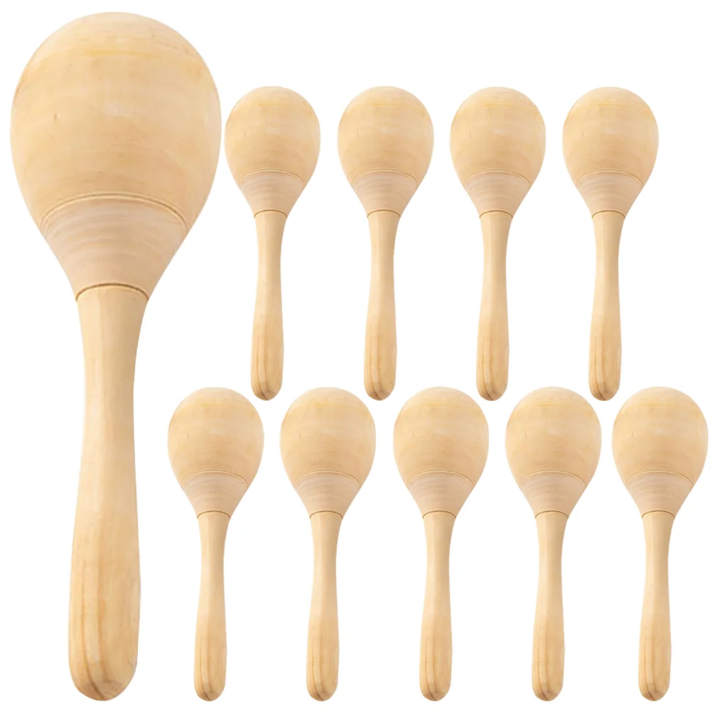 

10 Pcs White Sand Hammer Graffiti Wood Maracas Instrument Toy Kids Baby Toys Gift Auditory Training