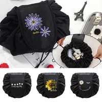 daisy print drawstring travel cosmetic bag organizer make up women cosmetic bag portable case storage pouch toiletry beauty box