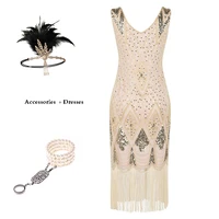 womens 1920s flapper dress great gatsby theme party evening sequins v neck beaded fringed dresses gown with accessories suit