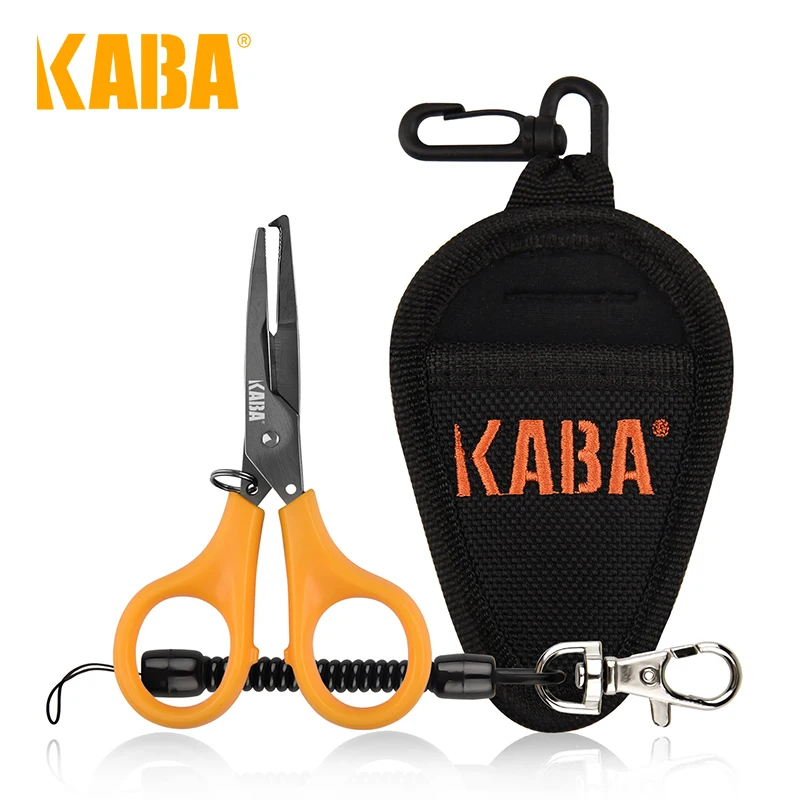 KABA Fishing Plier Scissor 4.3'' for Cutting Braided Line Cutters Hook Remover Split Ring Opener  Black and Yellow Fishing Tools