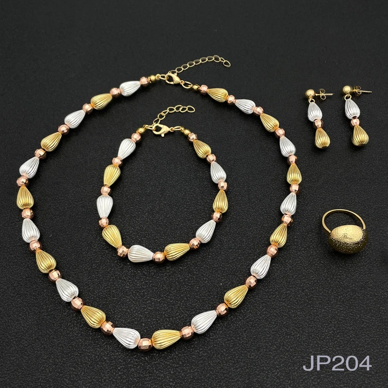 

New Italy Shiny Gold Silver Rose Colors Woman's Jewelry Set Nigeria Bride Necklace Earring And Ring Set Wedding Party Gifts