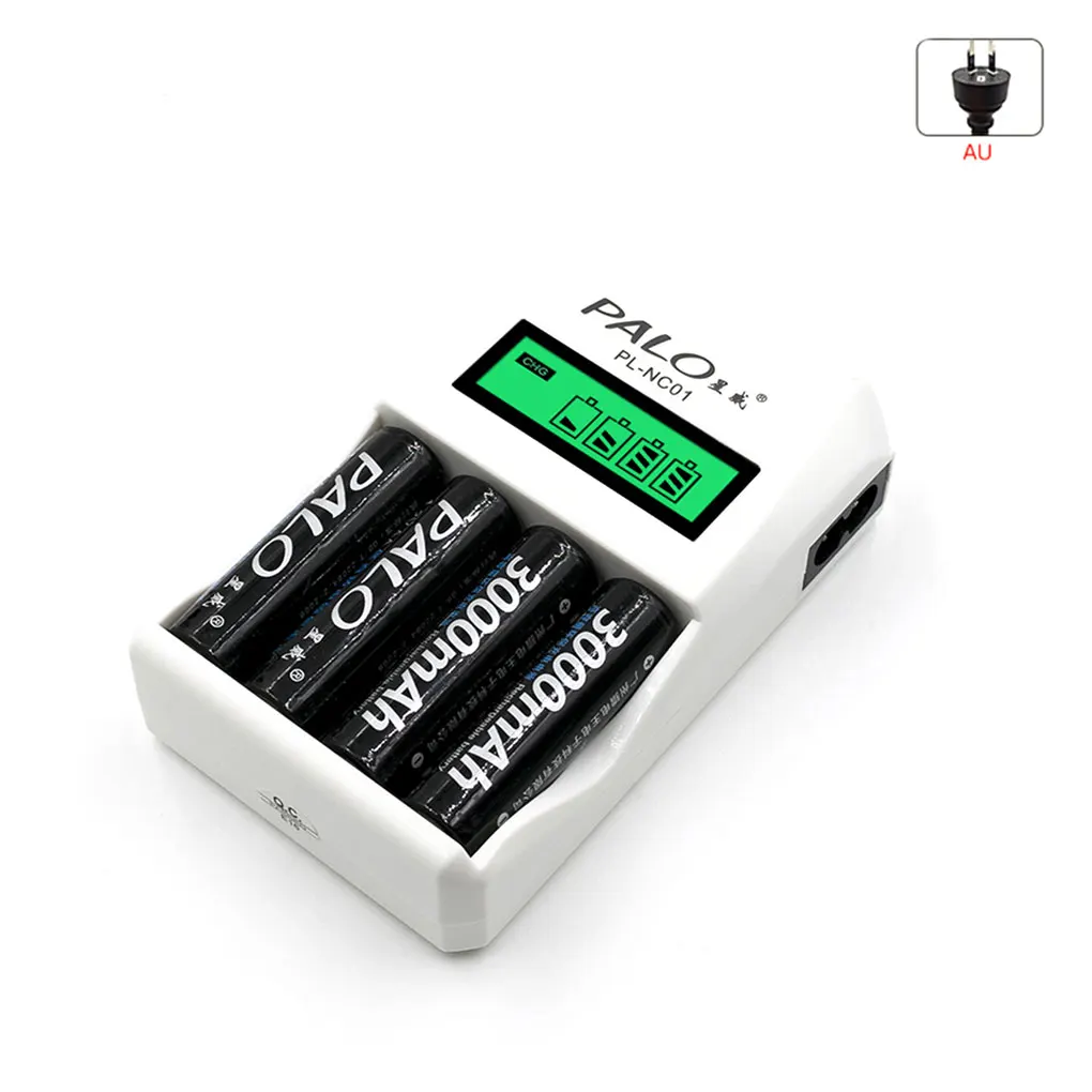 

100-240V PALO C907 LCD White Four Slot Intelligent Battery Charger AA AAA Battery Fast Charging Station Port