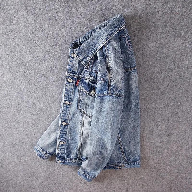 Куртка Prowow Мужская джинсовая с вышивкой модная уличная одежда пальто в стиле