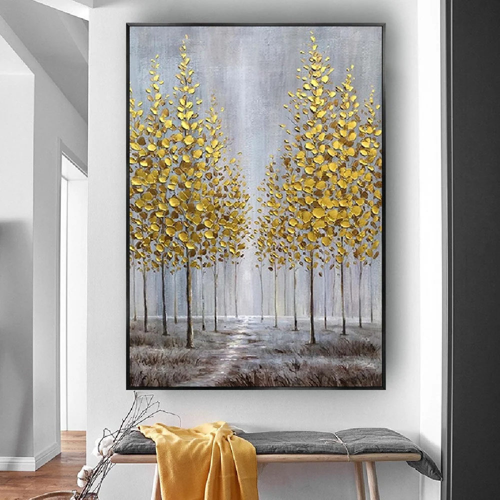 

Поп Абстрактная живопись Декор для гостиной оригинальная ручная роспись маслом Золотая Толстая масляная текстура нож живопись дерево росп...