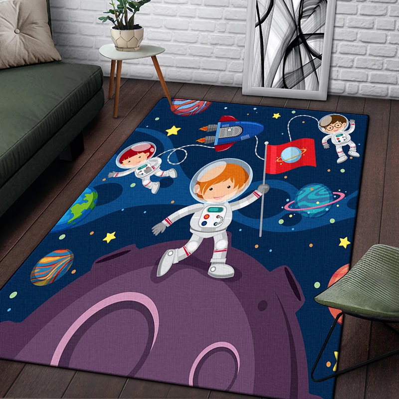 Cartoon  Astronaut Beautiful Painting Carpet for Living Room Large Area Rug Black Soft Carpet Home Decoration Mats Boho Rugs