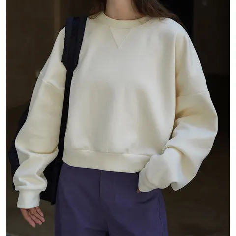 Осень 202, женские толстовки с длинным рукавом и круглым вырезом, бежевый цвет, свободные женские толстовки, синие толстовки, женские топы