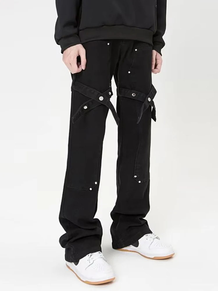 Four Seasons Men's Jeans Korean Trend Letter Print Loose Raw Edge Jeans Hip Hop Design Trousers Streetwear Ins Hot Sale JEANS