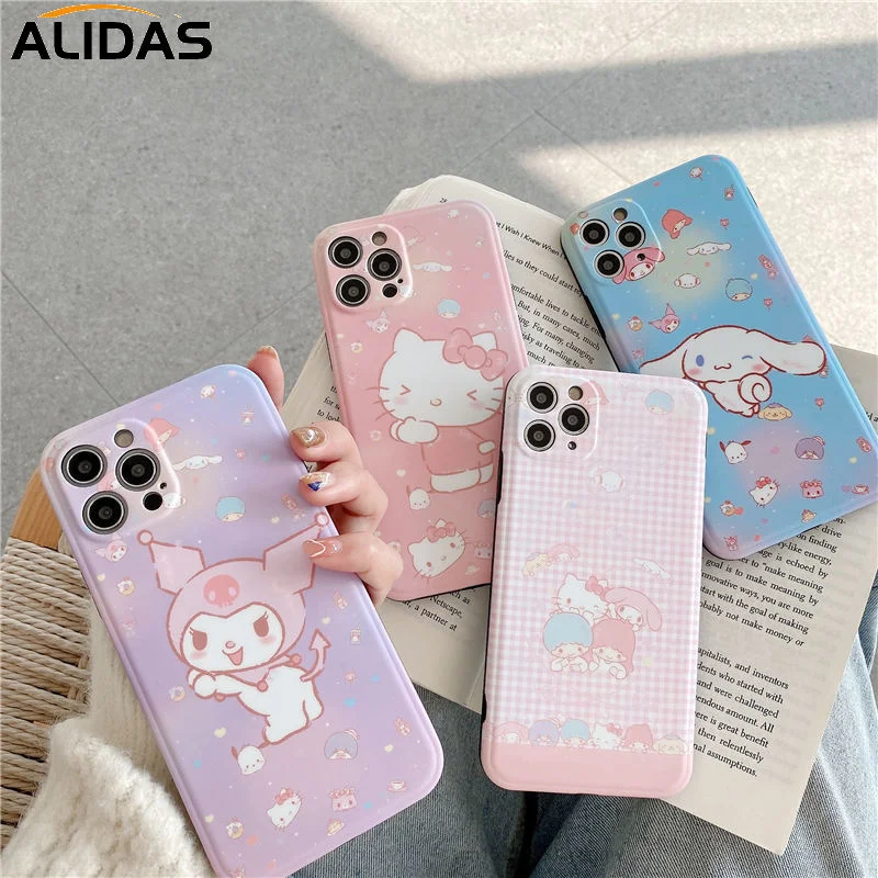 

Sanrio Cartoon Kawaii Cinnamoroll My Melody Kuromi Hello Kitty Case For iPhone 12 11 Pro Max SE 7 8 Plus XS XR Mini Phone Cover