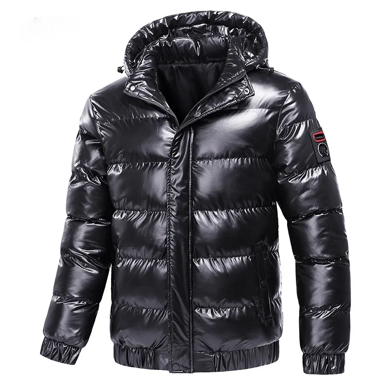 Men's Coat Windbreaker Fashion Male Cotton Warm Parka Shiny Down Hood Casual Outerwear Thermal Black Bomber Jackets Men parka