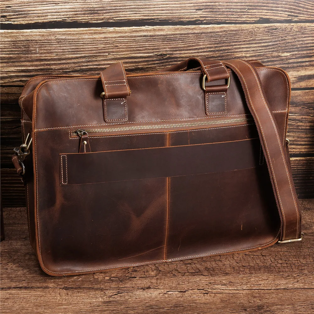 Briefcase Genuine Leather Laptop Bag 15.6