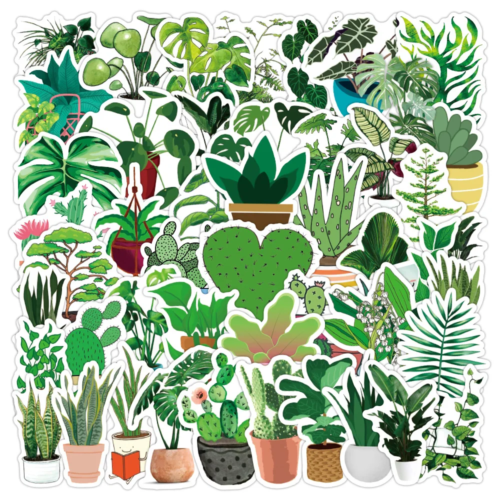 

10/30/50PCS Cactus Green Plant Sticker Waterproof Luggage Notebook Scooter Refrigerator Water Cup Sticker