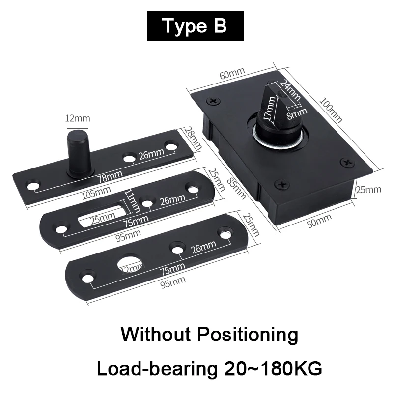 

Durable 2Sets Heavy Duty Black Door Pivot Hinges 360 Degree Freely Rotary Invisible Hidden Floor Spring Door Hinges Install Up a