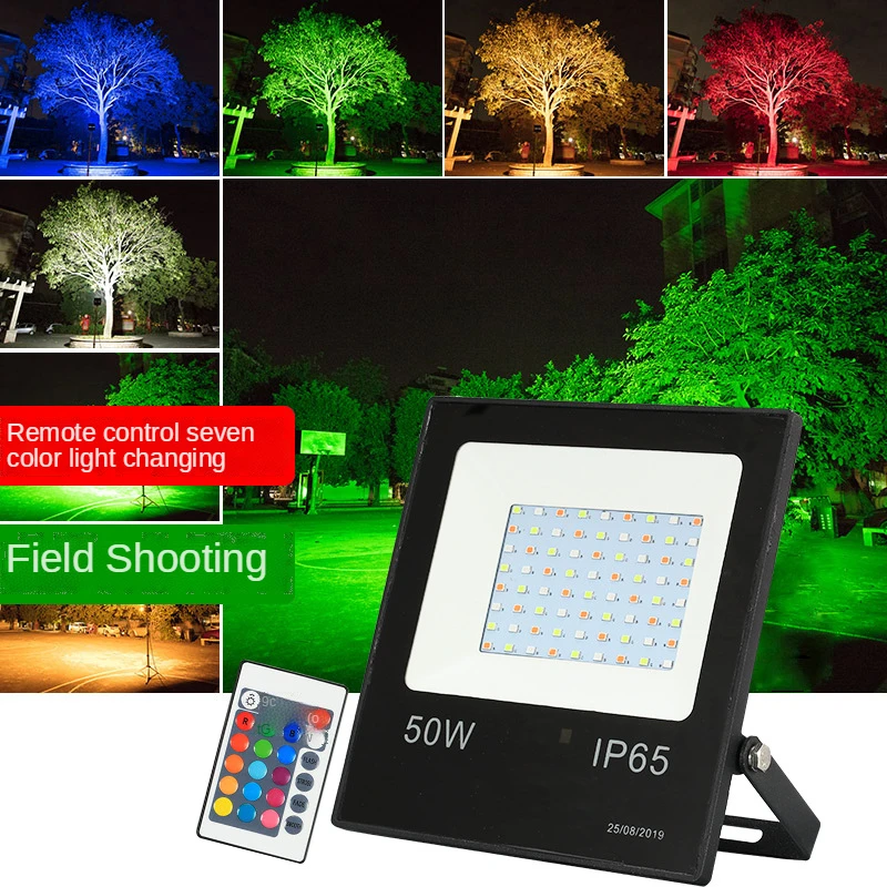 220V RGB LED Garden Spotlight 10W 30W 50W  IP65 Waterproof Floodlight Reflector Projector Remote Control for Outdoor Lighting