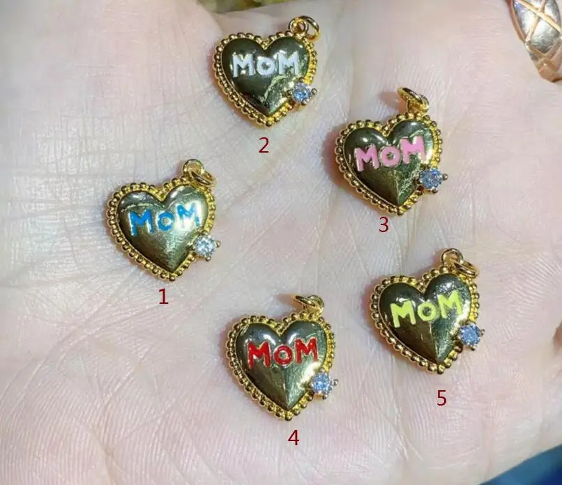 

2 шт. маленькие буквы подвеска в виде сердца с надписью mom золотые медные цирконы для изготовления ювелирных изделий ожерелья браслета сереж...