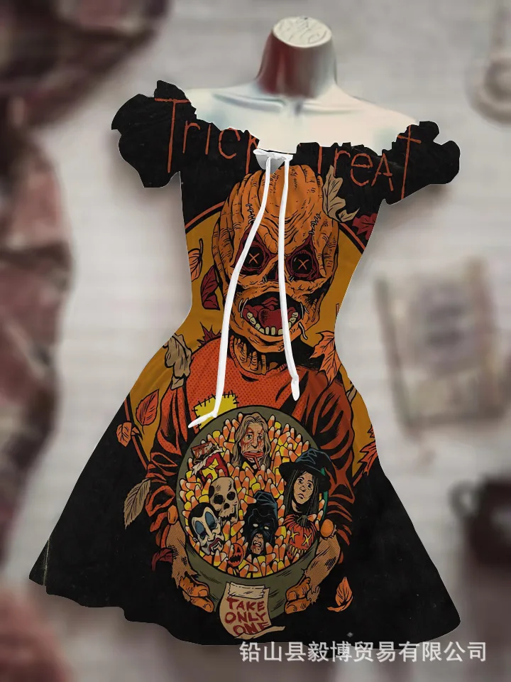 

2023 Summer New Skull Halloween Horror Women's 3D Print Dress Summer Fashion Party Sexy Dress Girls' Dress Y2K Lolita Midi Dress
