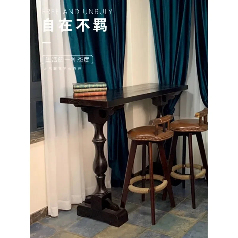 Американский деревенский длинный стол на стене обеденный из массива дерева