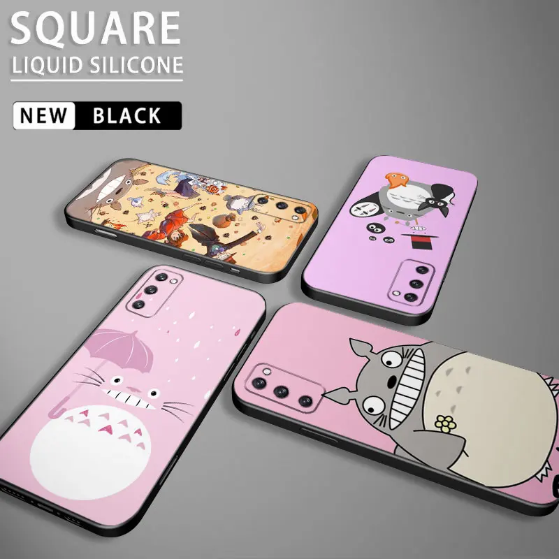 

Square Liquid Silicone Phone Case For Samsung Galaxy S23 S10 S10e S20 FE S9 S7 Edge S22 Ultra S8 S21 Cover Studio Ghibli Totoro