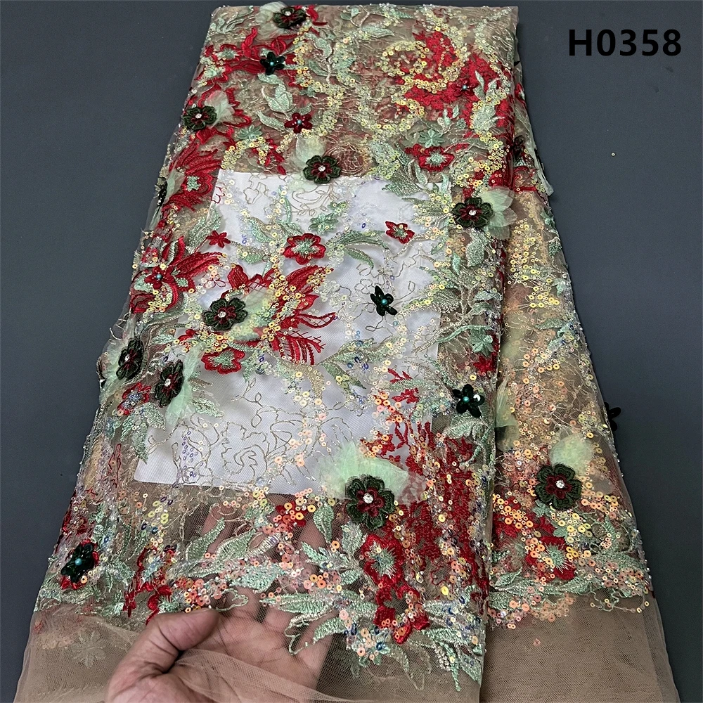 Африканская ручная вышивка тюль 5 ярдов Кружевная Сетка блестки ткань из Дубая с