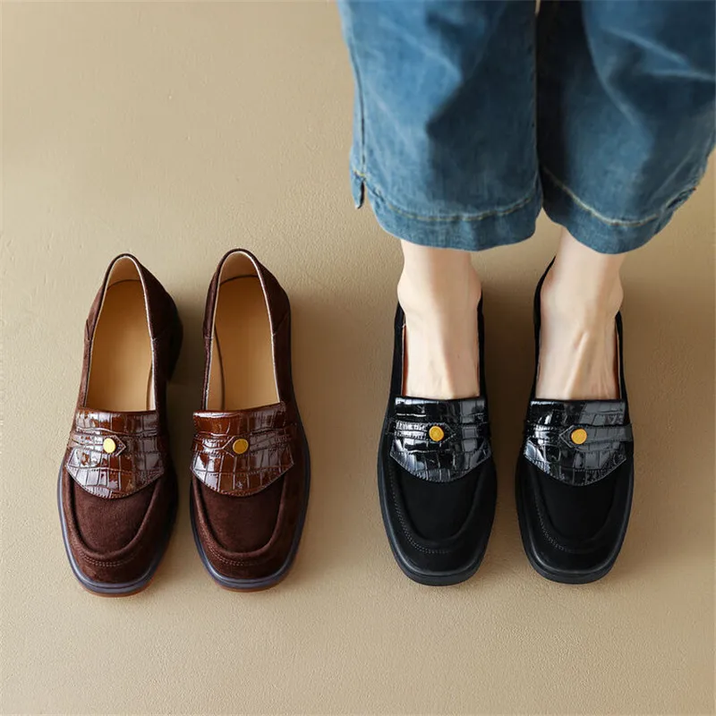 Новые осенне-зимние женские туфли-лодочки из овечьей замши французские лоферы на