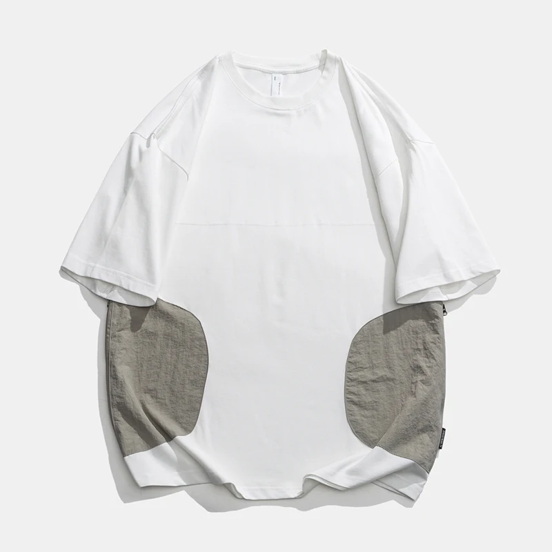 Мужская Летняя свободная футболка с коротким рукавом и карманом из хлопка 270 г