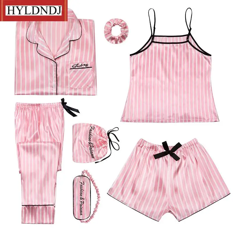 New Womens Silk Striped Pyjama Women Sleepwear Set Autumn Winter Homewear Sleepwear Robe Long Sleeve Nightwear Pjs Pajama Set