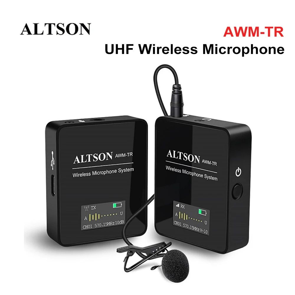 

Altson AWM-TR Wireless Microphone System UHF Transmission for Smartphone PC Camera Video Mic for Live Streaming Broadcast Vlog