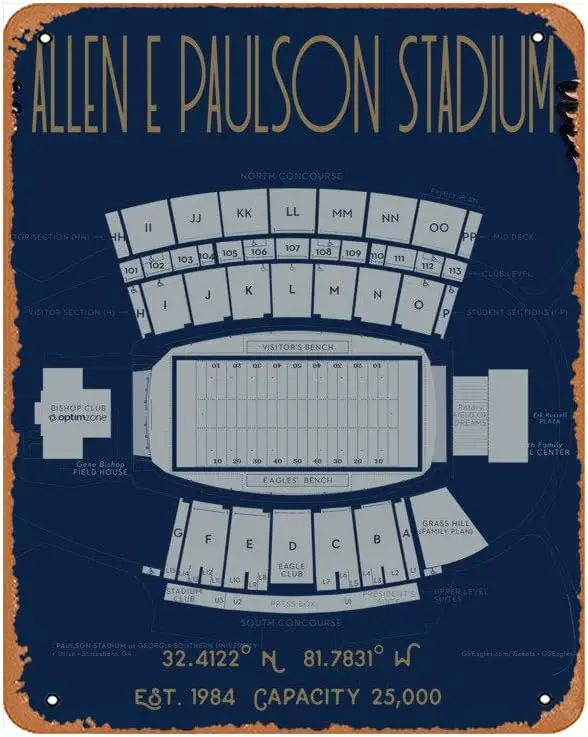 AirBnk Джорджия Южный Университет Аллен Э Полсон Стадион Принт Плакат Винтаж