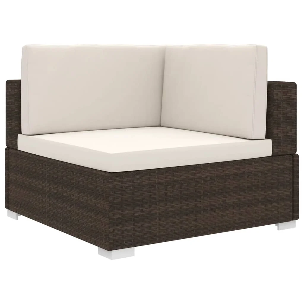 

Patio Outdoor Chairs Deck Outside Porch Furniture Set Balcony Sectional Corner Chair with Cushions Poly Rattan Brown
