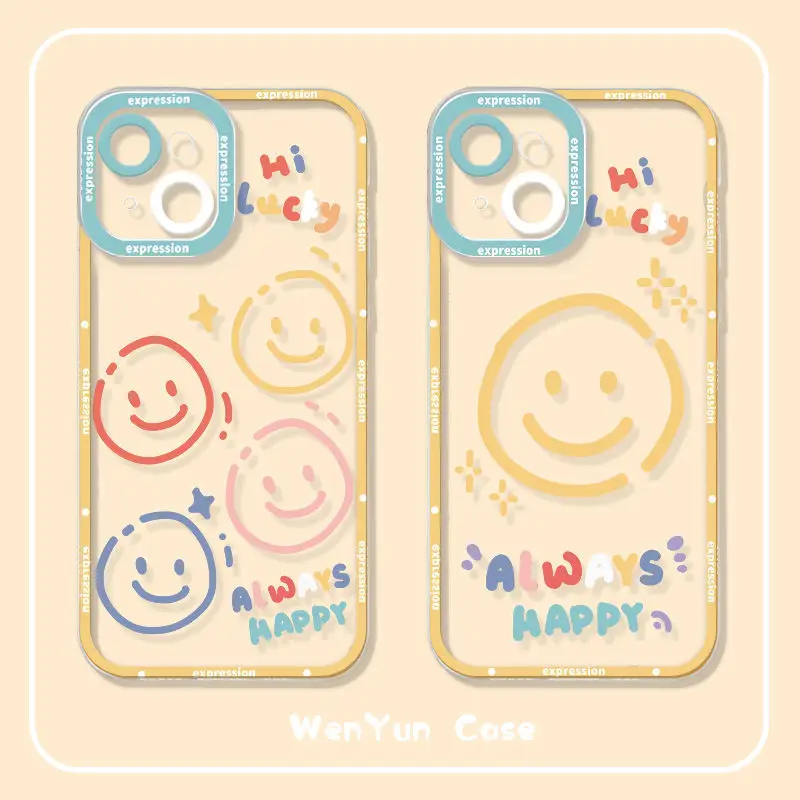 

Cute Cartoon Smiley Fluorescent Phone Case For iPhone 13 11 12 Pro Max X XR XS Max 7 8 Plus Colorful Clear Soft Shockproof Cover