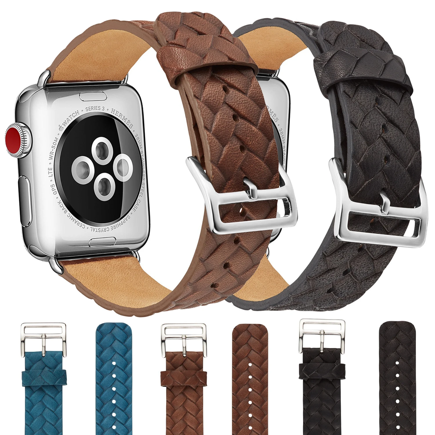 

Leather Braided Watch Band for Apple watch 7 6 SE 41mm 45mm 44mm for iWatch 7 5 4 3 2 40mm 42mm 38mm Bracelet Women Wrist Strap