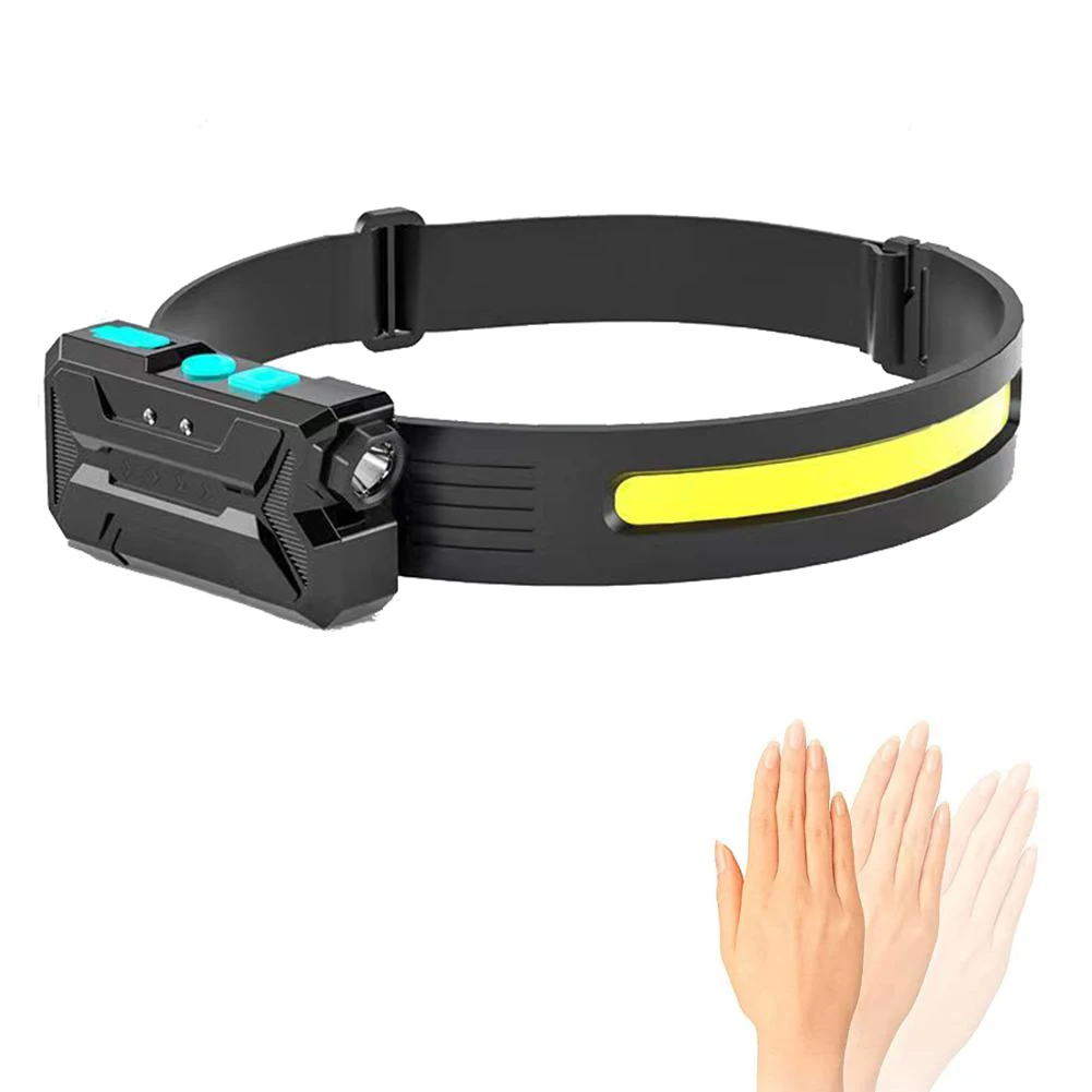 

COB LED Night Running Flashlight USB Charging Wave Induction Night Running Headlamp Power Display Head Torch for Outdoor Camping