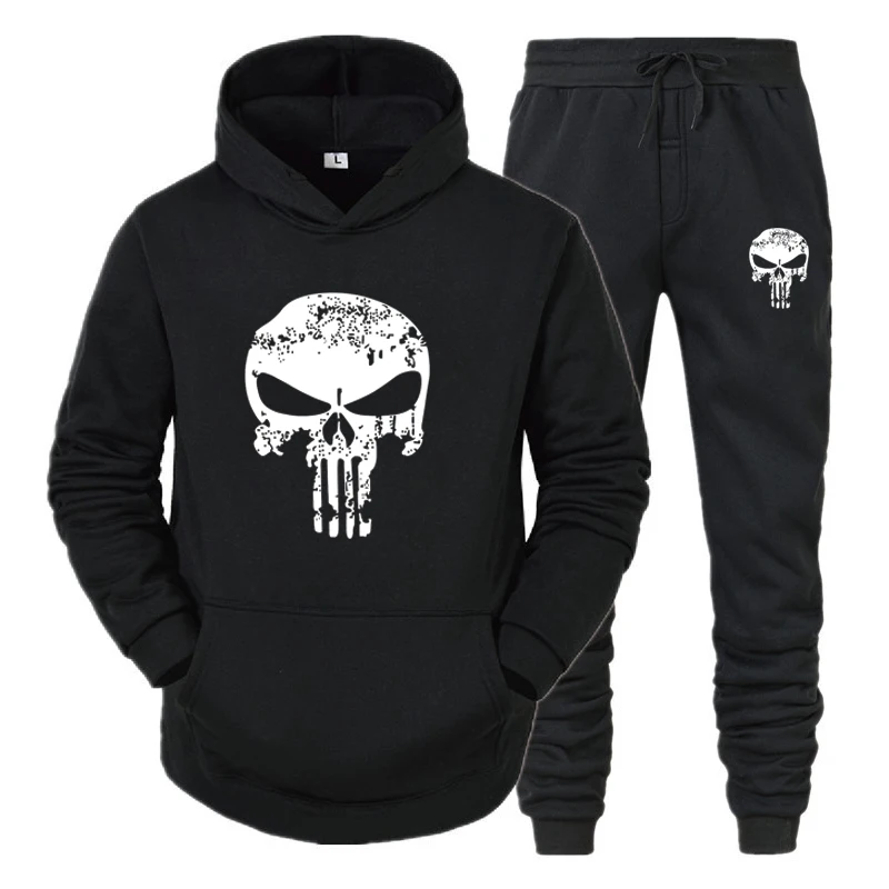 

Cool Skull Printed 2021 Tracksuit Men 2 Pieces Set Sweatshirt+Sweatpants Sportswear Hoodies Casual Mens Clothing Size S-3XL cool