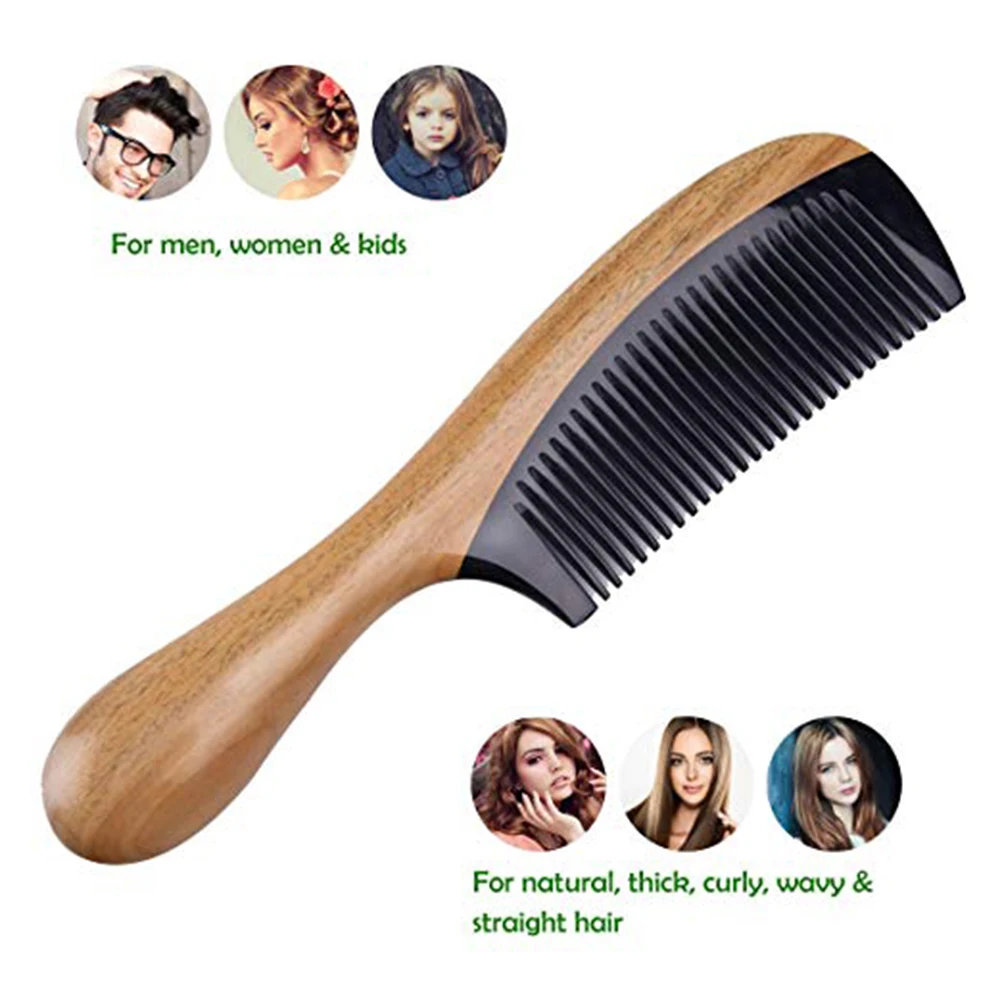 

No Static Hair Comb Detangling Fine Tooth Wooden Hair Combs Green Sandalwood Buffalo Horn Comb