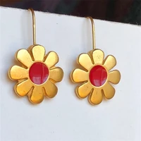fresh lovely inlaid red crystal gold color flower earrings glamour fashion lady stud earrings party gifts jewelry dropshipping