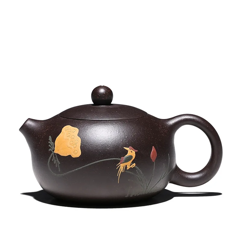 

Чайник из глины черного Zhu Yixing ручной работы, чайник из чистой глины с разноцветными цветами ручной работы, птицами, горшок Xi Shi из фиолетовой глины с отверстием в виде шарика 188 мл