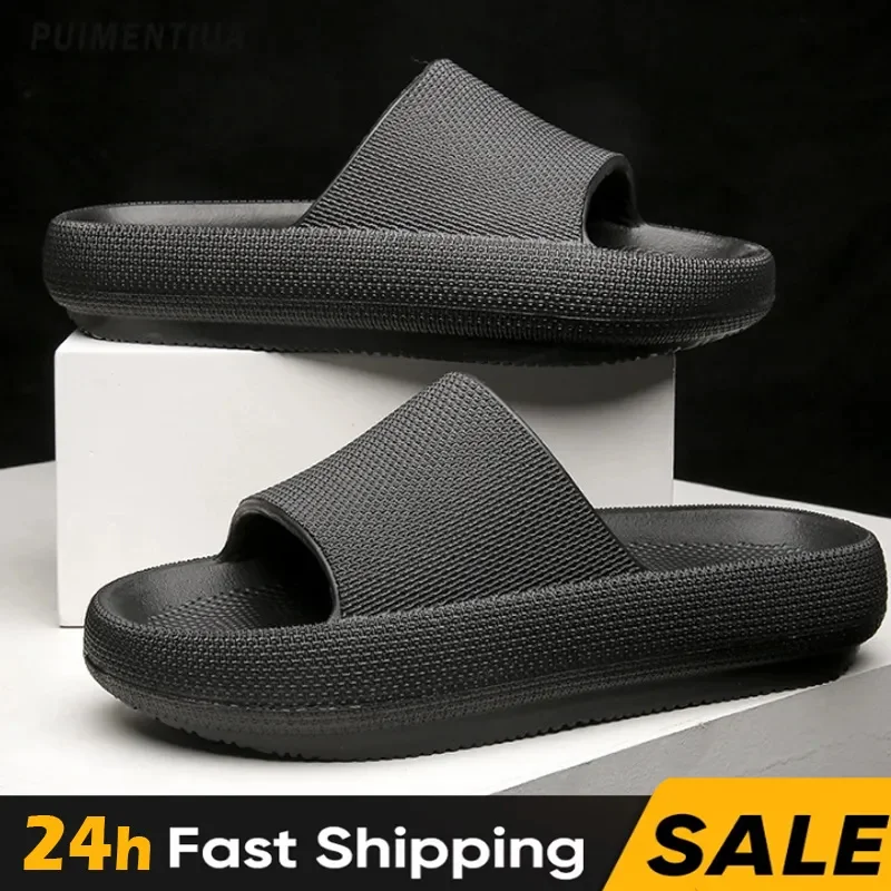 

New Men Thick Bottom Slippers Platform Bathroom Slides Non Slip Trend Designer Shoes Ladies Female Mule Shoes Flip Flops Sandals