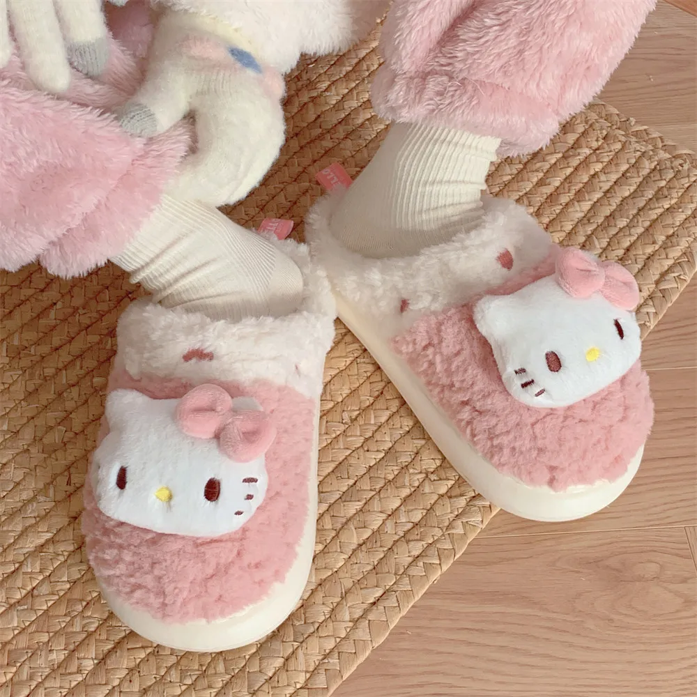Kawaii Cinnamoroll HellosKitty плюшевые тапочки женские осенне-зимние хлопковые для родителей