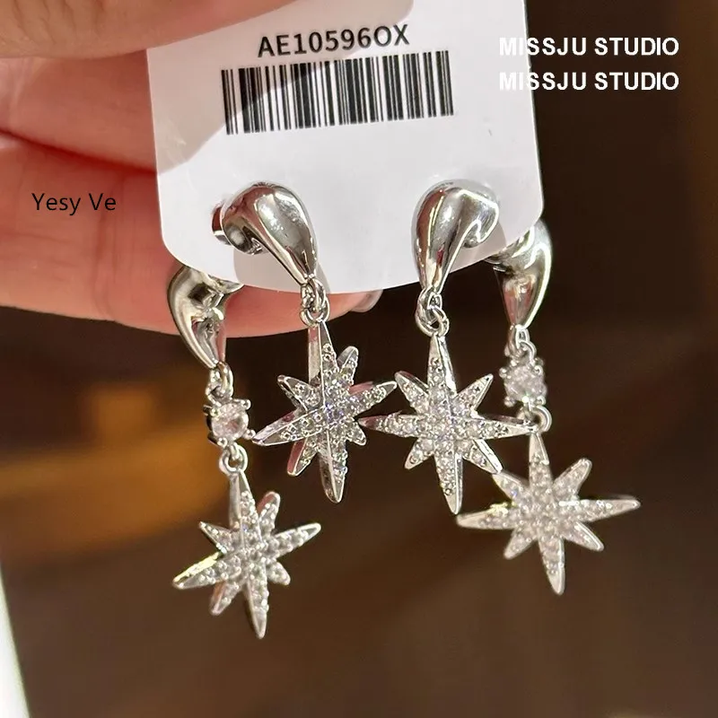 Серьги Yesy с китайскими буквами серьги блестящими звездами циркон + серебро 925