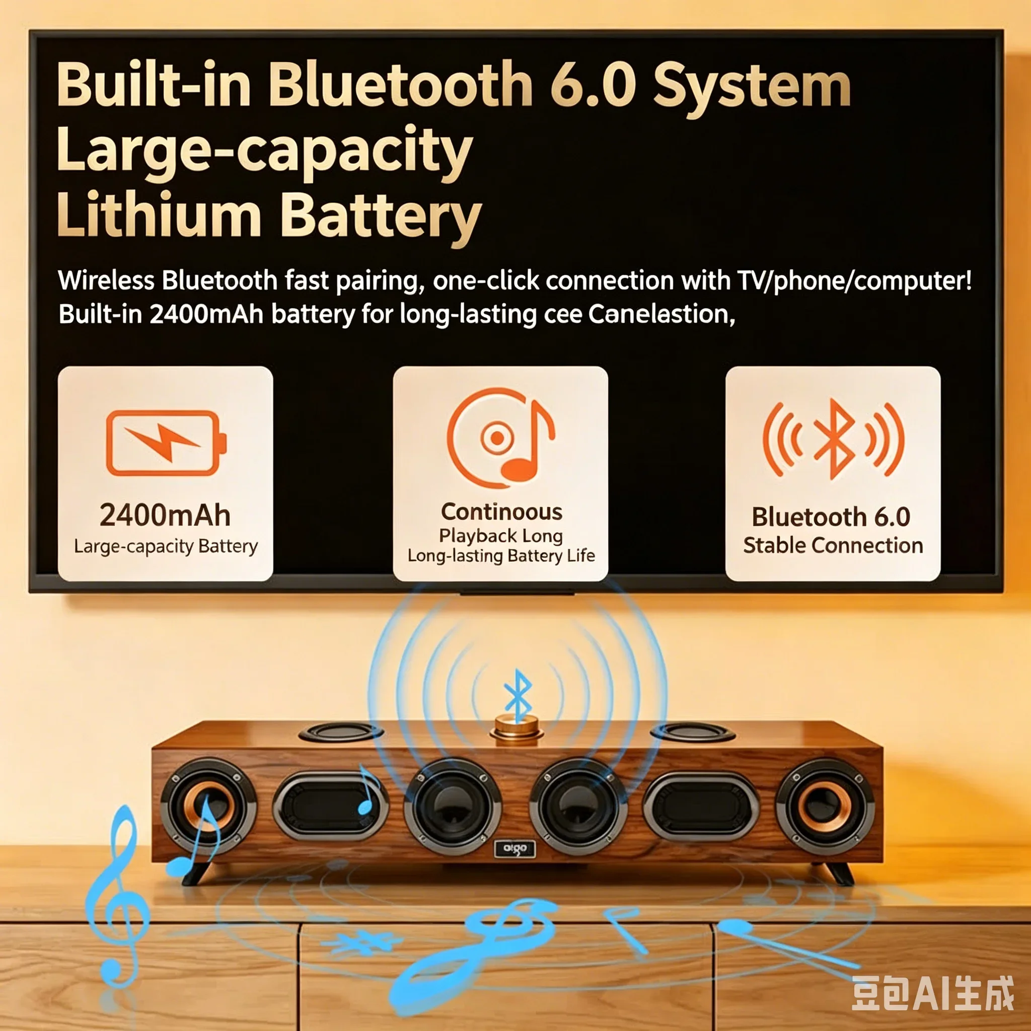 Фото Деревянная звуковая панель Bluetooth 6.0, проводные и беспроводные аудиоколонки, саундбар с объемным звуком, поддержка AUX, коаксиального, TF, USB-входов для компьютера, игр, телевизора №4