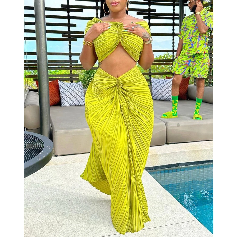 Женский комплект из двух предметов летний плиссированный укороченный топ с