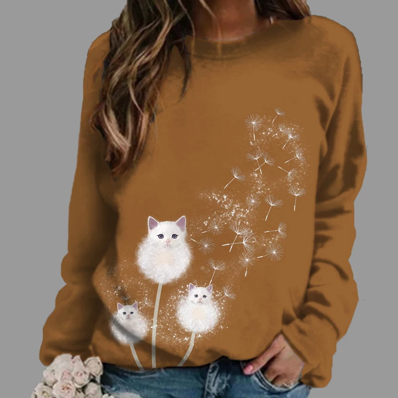 New Fashion Clothes Spring Trend Sweatshirt Girls Favorite Pullover Dandelion Kitten 3d Print Outer Coat Female Loose Casual Top