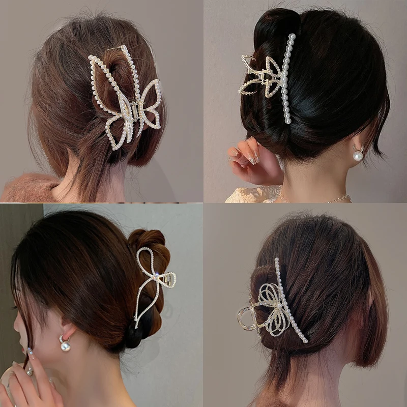 

Korean Geometric Butterfly Metal Hair Clip For Women Girls Fashion Hair Claw Elegant Crystal Pearl Hairpin Hairgrips Headdress