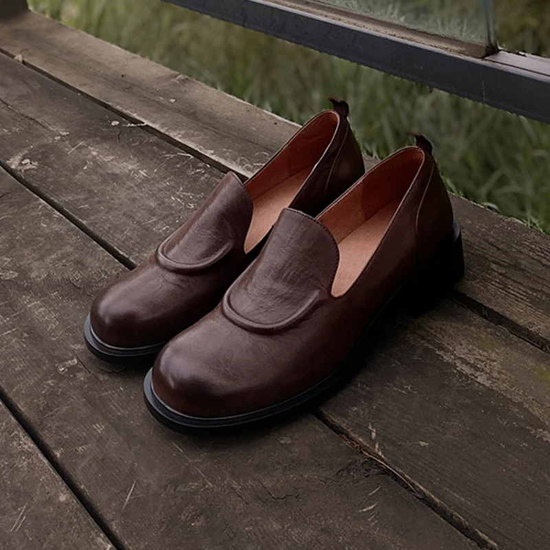 

Heihaian Loafer Shoes 2023 Autumn Winter New Retro Style Elegant Single Shoes Round Head Thick Heel Brown Leather Shoes Woman