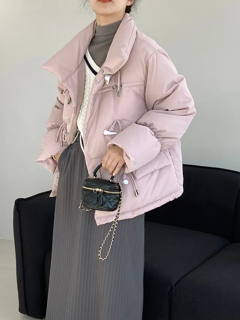 White Duck Down Cowl Buckle Down Jacket Female 2022 Winter Thickened Standing Collar Cotton Jacket