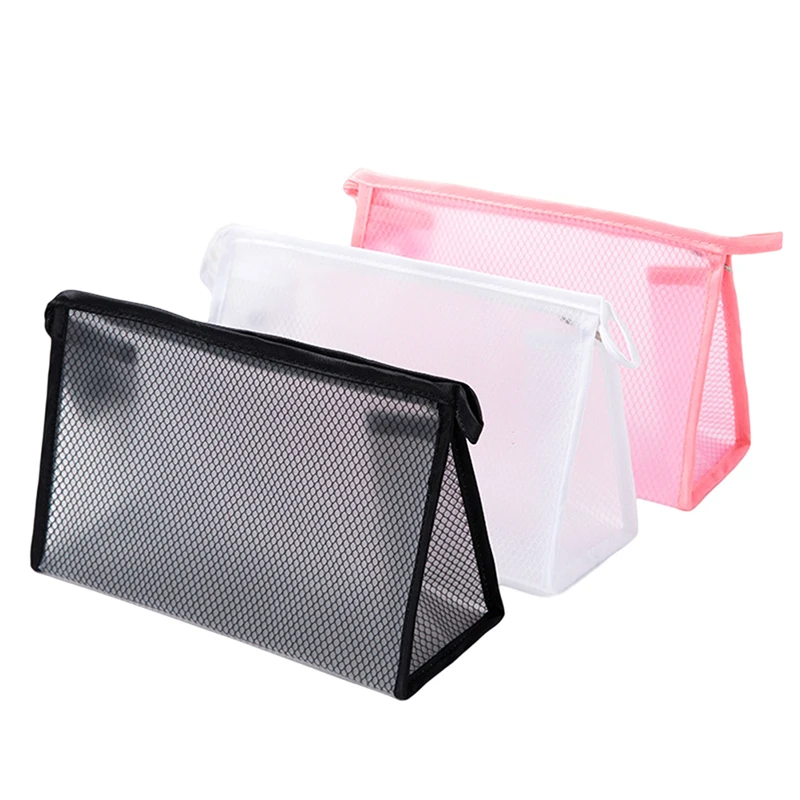 

1 Pcs Transparent Mesh Makeup Case Organizer Storage Pouch Casual Zipper Toiletry Wash Bags Make Up Women Travel Cosmetic Bag
